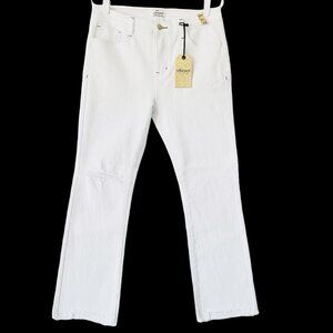 NWT Vibrant M.I.U. Women White Jeans 13 Distressed Mid Rise Straight Leg Stretch